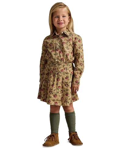 Polo Ralph Lauren Girls' 2T-6X Floral Cotton Poplin Long-Sleeve Shirt Dress