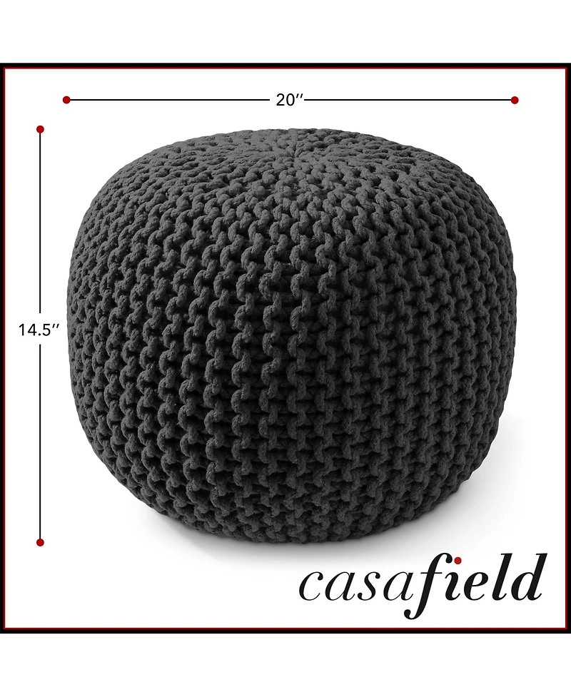 Casafield Round Pouf Ottoman, Navy Blue - 20" Dia x 14.5" High Cotton Knit Foot Stool Boho Floor Pouffe for Living Room