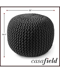 Casafield Round Pouf Ottoman, Navy Blue - 20" Dia x 14.5" High Cotton Knit Foot Stool Boho Floor Pouffe for Living Room