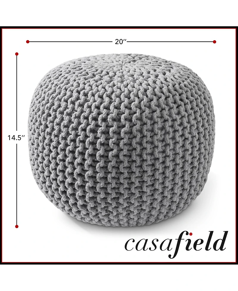 Casafield Round Pouf Ottoman, Navy Blue - 20" Dia x 14.5" High Cotton Knit Foot Stool - Boho Floor Pouffe for Living Room