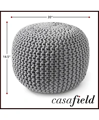 Casafield Round Pouf Ottoman, Navy Blue - 20" Dia x 14.5" High Cotton Knit Foot Stool - Boho Floor Pouffe for Living Room