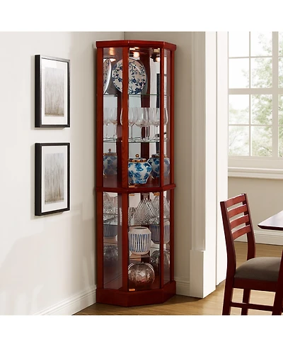 Clihome 6-Shelf Lighted Corner Curio Cabinet with Mirrored Back and Adjustable Glass Shelves