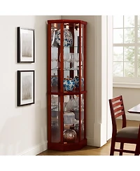 Clihome 6-Shelf Lighted Corner Curio Cabinet with Mirrored Back and Adjustable Glass Shelves