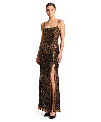 Lara Women's Spaghetti-Strap Beaded Gown with Side Slit