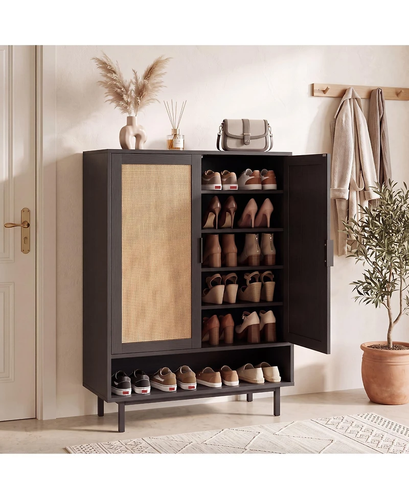 Gymax 43'' Tall Shoe Cabinet w/ 2 Doors Adjustable Shelves and Open Compartment