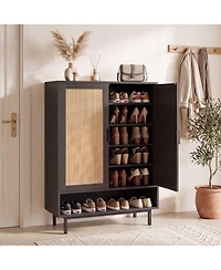 Gymax 43'' Tall Shoe Cabinet w/ 2 Doors Adjustable Shelves and Open Compartment