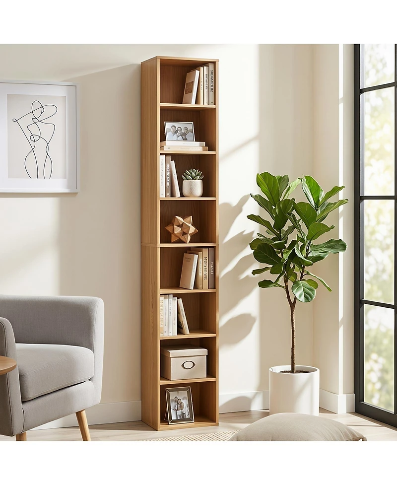 Gymax 71 Inches Tall Narrow Bookshelf 8-Tier Slim Bookcase w/ 4 Adjustable Shelves