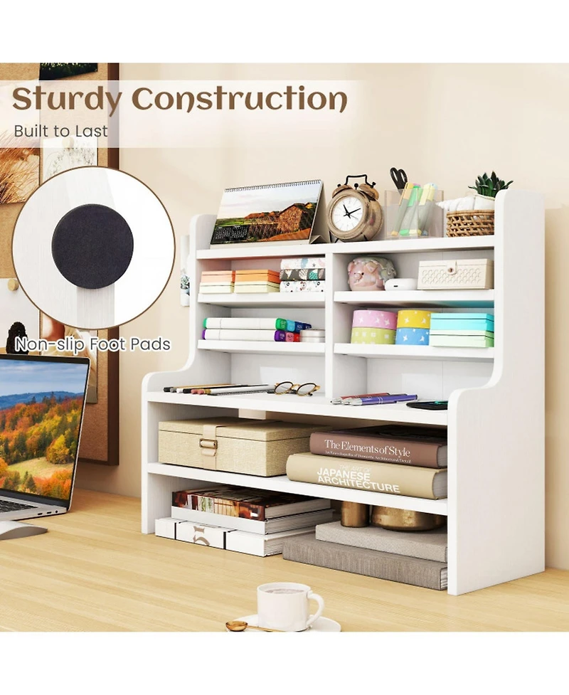 Sugift 6-Tier Compact Desktop Storage Rack with 4 Removable Shelves Space Saving Organizer for Home Office