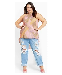 City Chic Plus Size Halter Pleated Hi-Lo Sleeveless Top