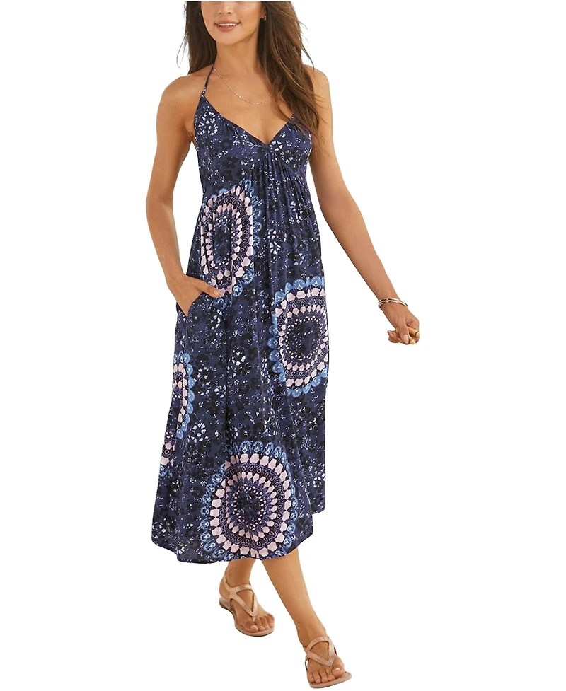 Lascana Women's Viscose Printed Halter Smocked Halter-Neck Midi Dress