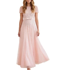 Needle & Thread Women's Sequin Cascade Bow Short Sleeve Gown