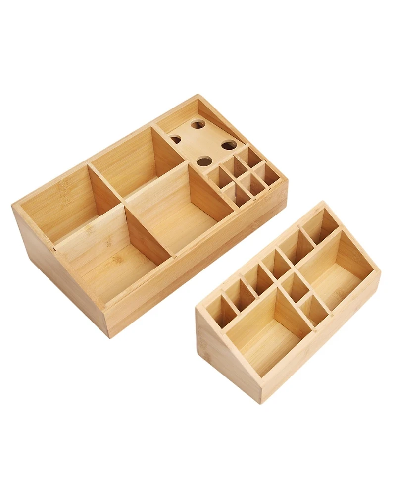 Danrong 2 Pack Wooden Desktop Organizer Pen Holder Art Supply Makeup Brush Storage