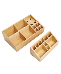 Danrong 2 Pack Wooden Desktop Organizer Pen Holder Art Supply Makeup Brush Storage