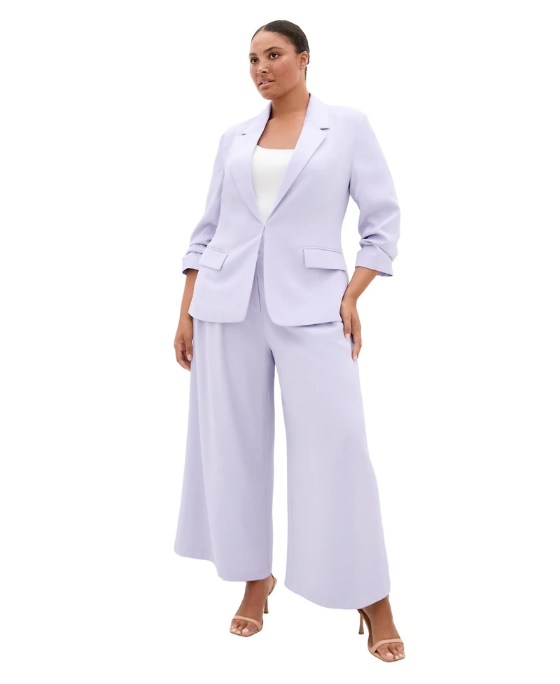 City Chic Plus Abbie Gathered Elbow Sleeves Blazer