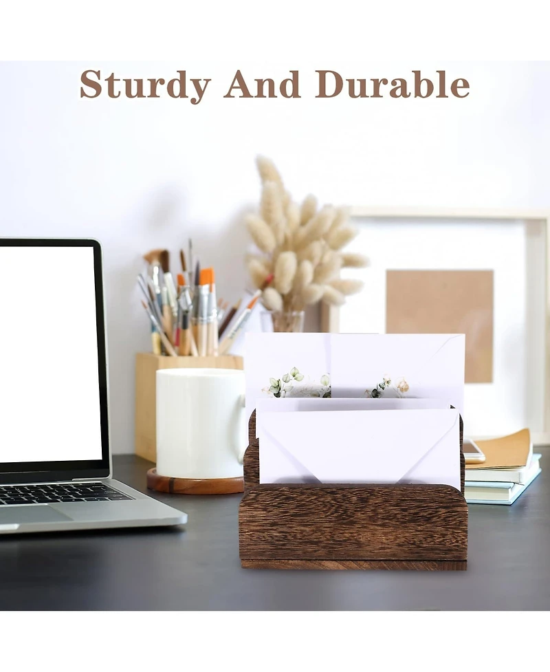 Danrong Wooden Desk Mail Organizer 3 Slots Removable Compartments File Paper Storage