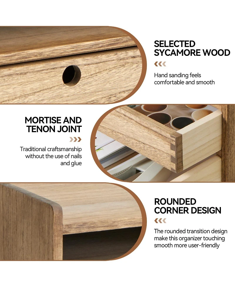 Danrong Solid Wood 3 Tier Desk Organizer Paper Sorter Document Holder For Office Supplies