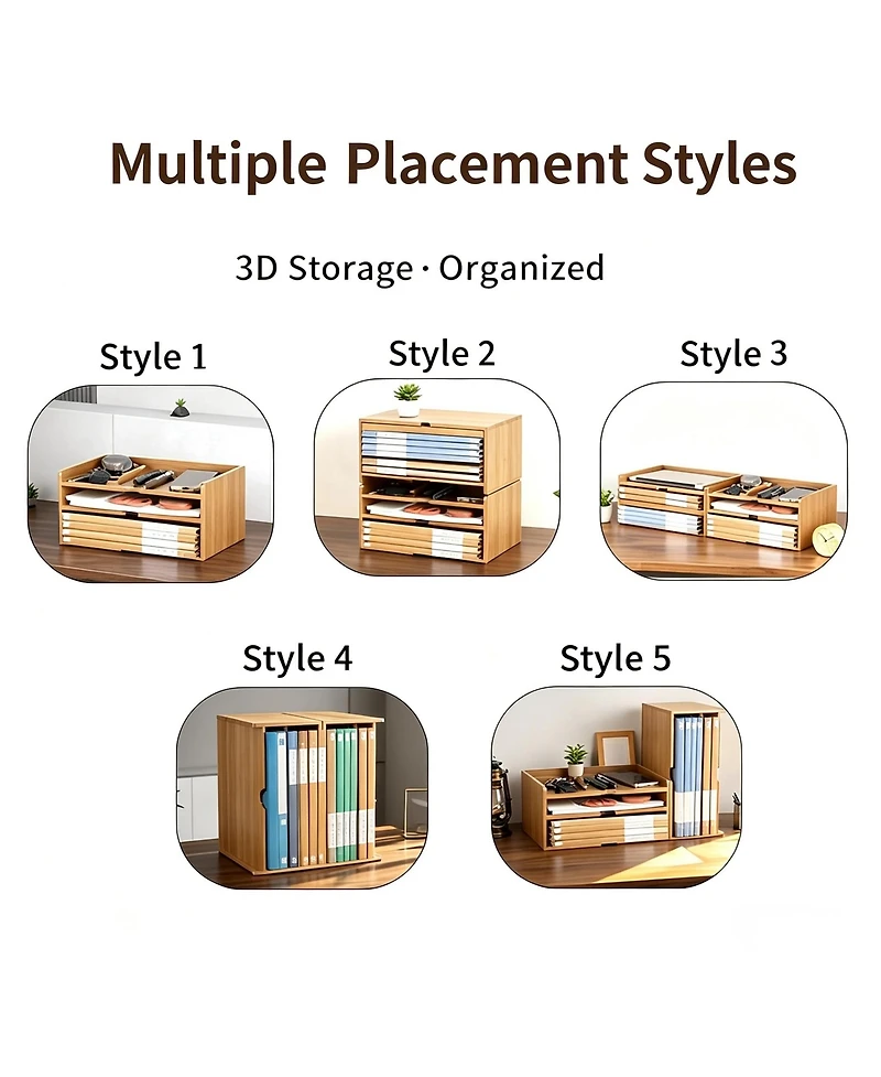 Danrong Solid Wood Desk Organizer Stackable File Tray Mail Holder 2-in-1 Rack