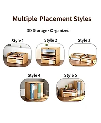 Danrong Solid Wood Desk Organizer Stackable File Tray Mail Holder 2-in-1 Rack