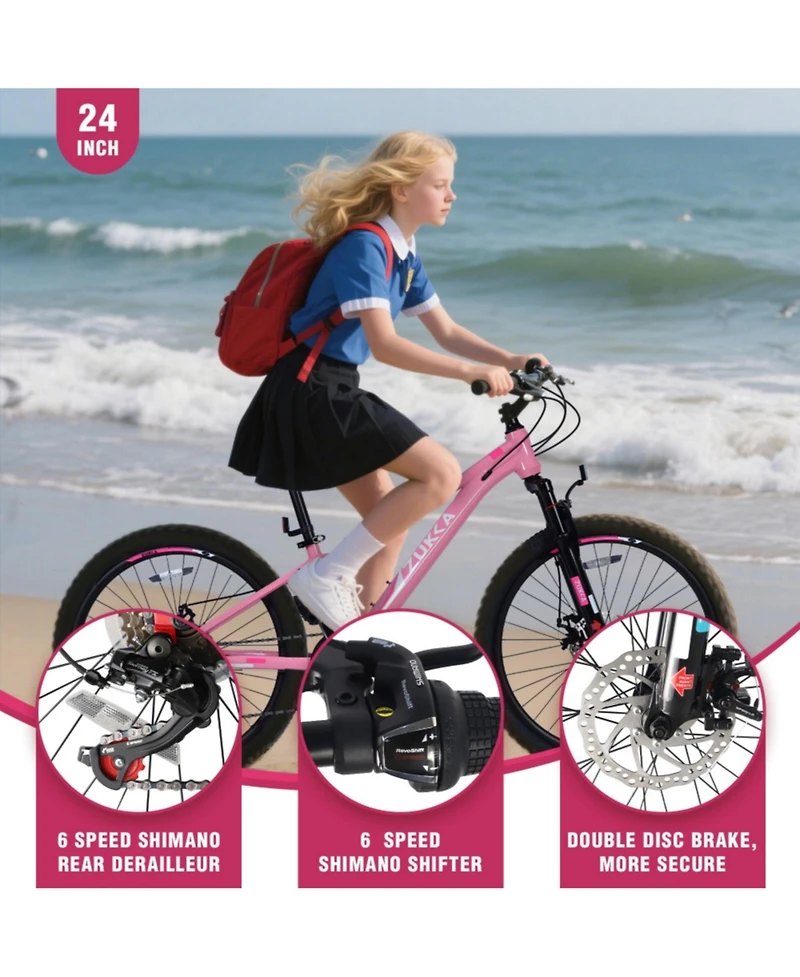 ECHTPeak 24 Inch 6-Speed Mountain Bike for Kids Boys and Girls