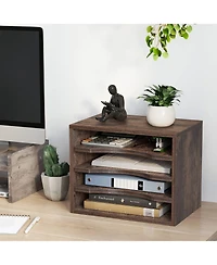 Danrong Desktop File Organizer Adjustable Shelves Wooden Paper Tray Sorter