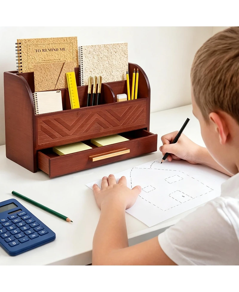 Danrong Desk Organizer With Drawer Pen Holder Mail Sorter For Home Office School