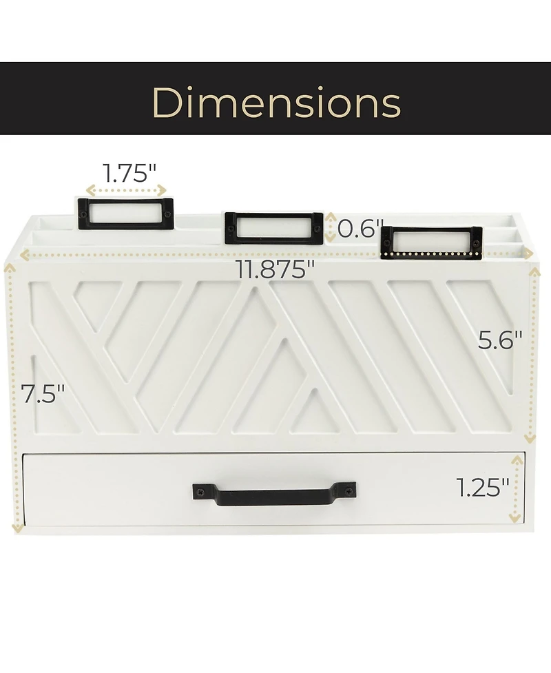Danrong Wood Desktop Mail Organizer Three Tier Sorter With Drawer Label Holders Countertop Storage