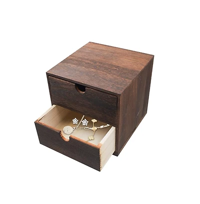 Danrong Rustic Wooden Dual Drawer Desk Organizer Farmhouse Countertop Storage