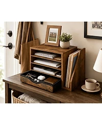 Danrong Brown Wooden Desk Organizer With Drawers 4 Tier Multi Function Office Storage