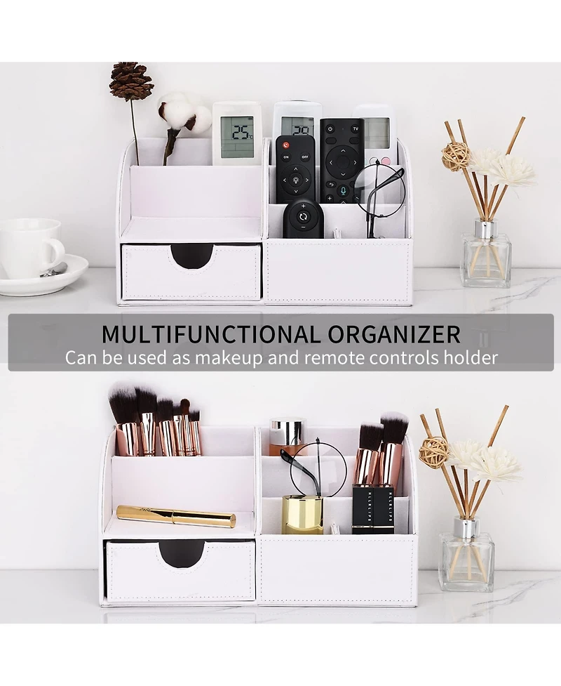 Danrong Pu Leather Desk Organizer 6 Compartments With Drawer Office Supplies Storage
