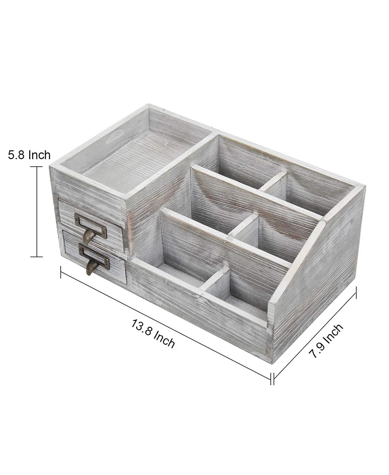 Danrong Rustic Wooden Desktop Organizer 2 Tier Drawers Multi Compartment Storage