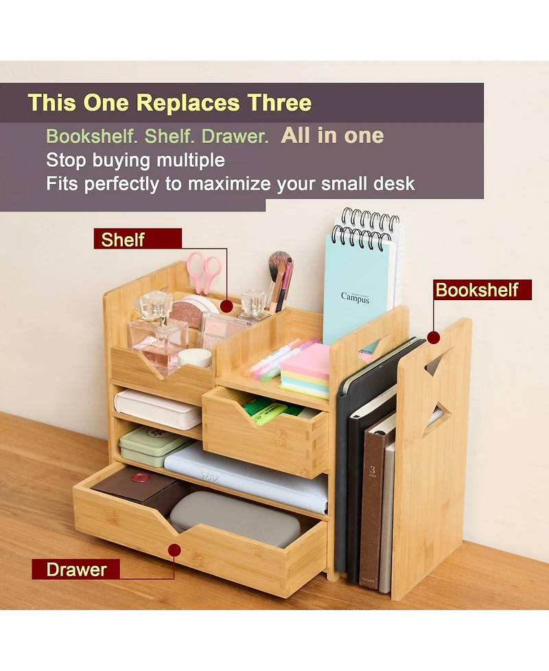 Danrong Adjustable Slide Desktop Organizer With Drawers Reversible Tray Fully Assembled