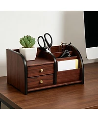 Danrong Wood Desktop Organizer 2 Drawers Stepped Compartments Office Home Storage