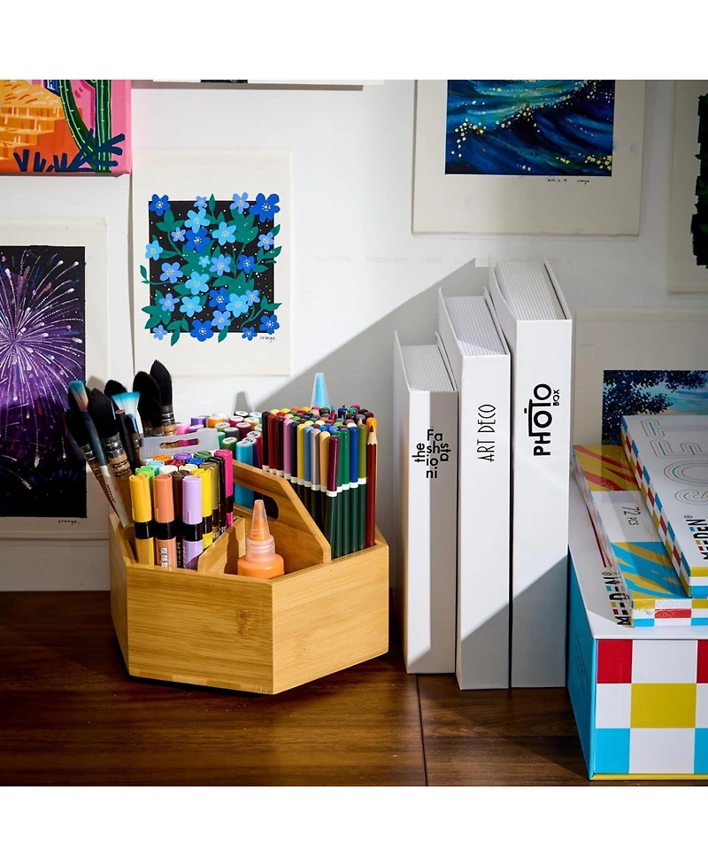 Danrong 360 Degree Rotating Hexagon Desk Organizer Pen Pencil Holder Art Supply Storage