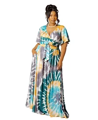 Buxom Couture Plus Tie-dye Tie-Front Top and Skirt Set