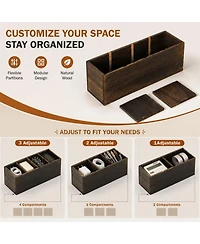 Danrong 2 Pack Rustic Wooden Desk Organizer 4 Compartments Pen Holder For Home Office School