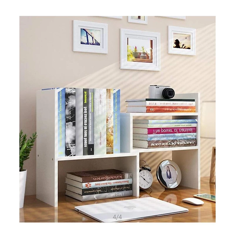 Danrong Adjustable Rustic Wood Desktop Bookshelf Expandable Office Storage Organizer