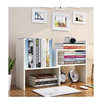 Danrong Adjustable Rustic Wood Desktop Bookshelf Expandable Office Storage Organizer