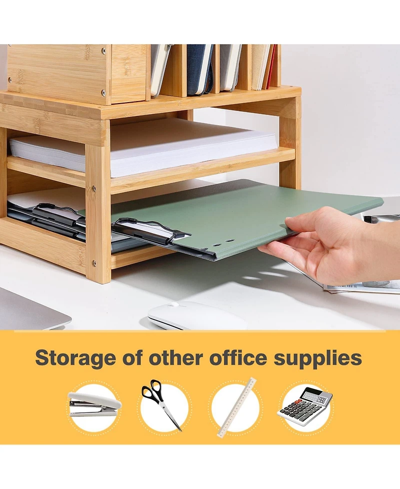 Danrong Desk Organizer With File Holder Adjustable Pen Compartments Storage