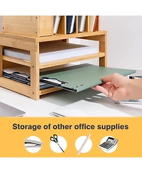 Danrong Desk Organizer With File Holder Adjustable Pen Compartments Storage