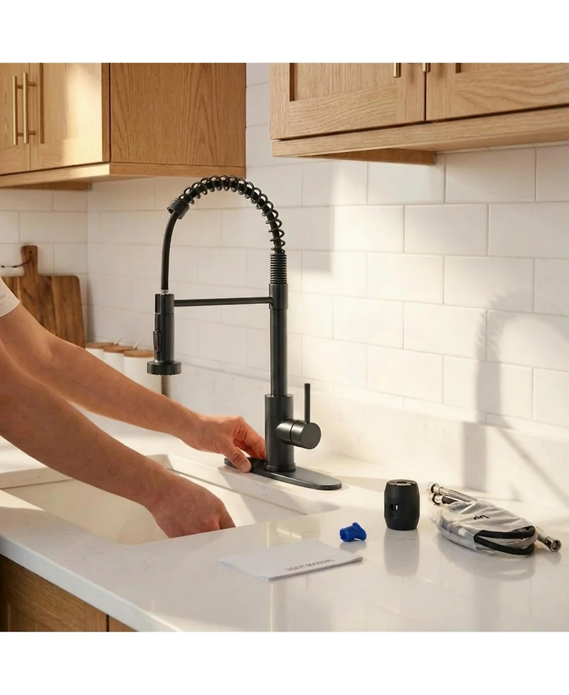 Phying Kitchen Faucet Industrial Single Handle Single Hole Pull Down Sprayer Faucet Stainless Steel Tap for Home Kitchen Fixture