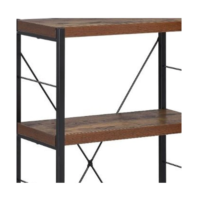 HomeRoots 43" Distressed Metal and Wood Three Tier Etagere Bookcase