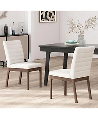 Boyel Living 2-Piece Mid-Century Dining Chairs, Upholstered Parsons Chairs with Channel Stitching and Solid Rubberwood