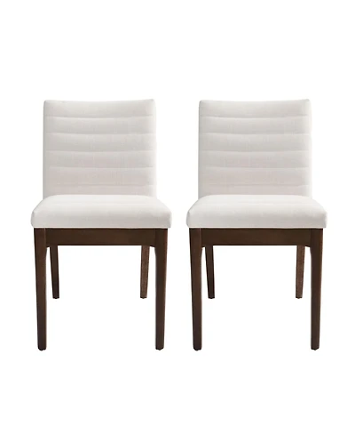Boyel Living 2-Piece Mid-Century Dining Chairs, Upholstered Parsons Chairs with Channel Stitching and Solid Rubberwood