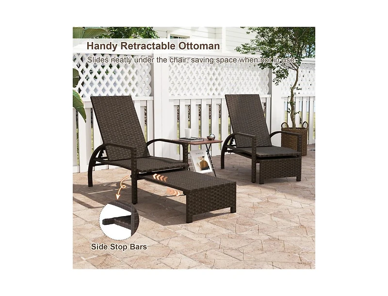 Boyel Living Patio Chaise Lounge Outdoor Rattan Lounge Chair with Retractable Ottoman