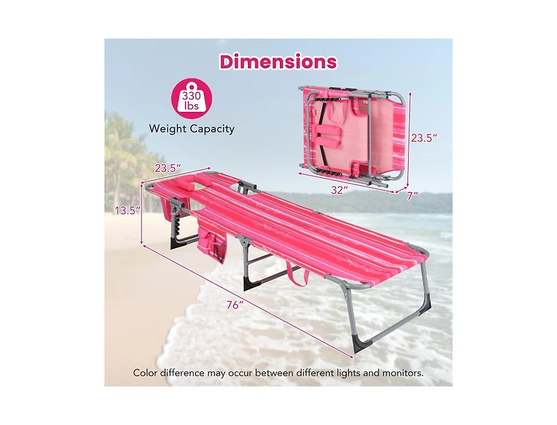 Boyel Living Folding Beach Lounge Chair with Pillow for Outdoor