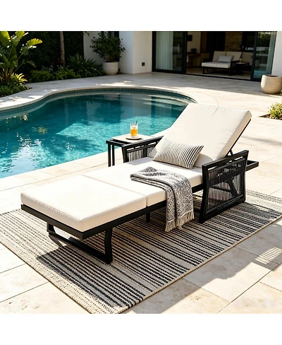 Asagikoiai 5-Position Adjustable Outdoor Chaise Lounge with 3-Fold Cushion for Pool or Backyard