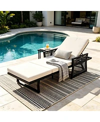 Asagikoiai 5-Position Adjustable Outdoor Chaise Lounge with 3-Fold Cushion for Pool or Backyard