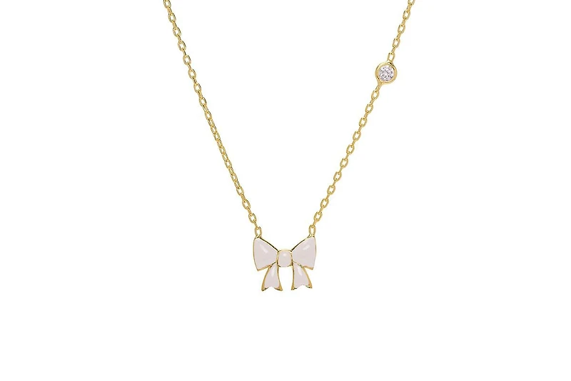 Lily Nily Girls Enamel Bow and Cubic Zirconia Bezel Station Necklace in 14k Gold