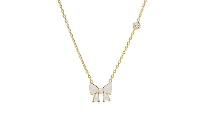 Lily Nily Girls Enamel Bow and Cubic Zirconia Bezel Station Necklace in 14k Gold