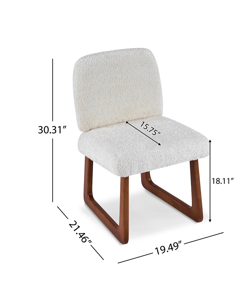 Flynama Set of 2 Boucle Fabric Dining Chairs, Curved Wood Leg Multi-Material Frame 300lbs Capacity